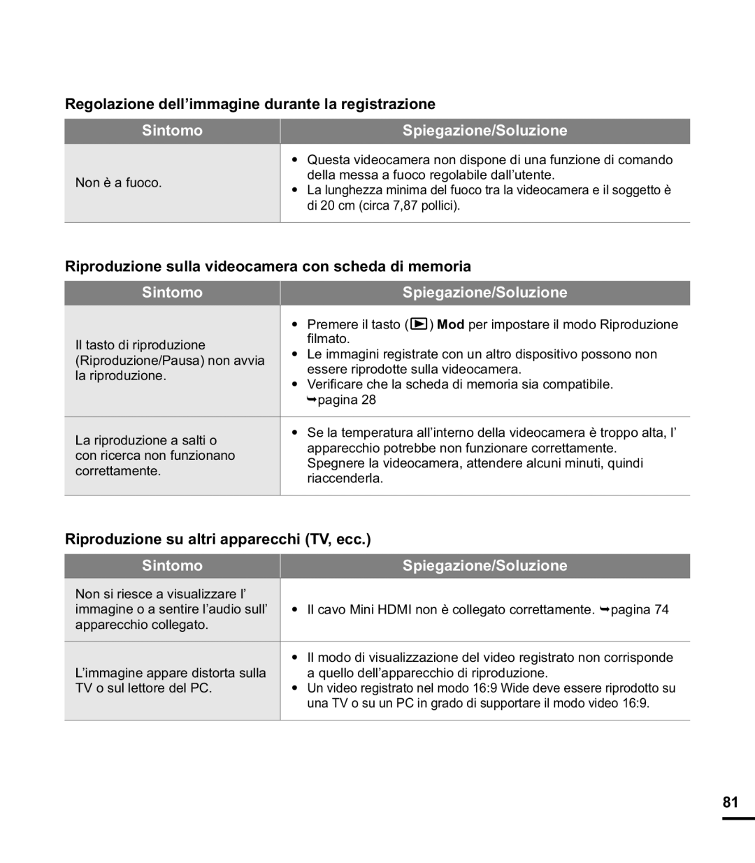 Samsung HMX-E10BP/EDC manual Regolazione dell’immagine durante la registrazione, Riproduzione su altri apparecchi TV, ecc 