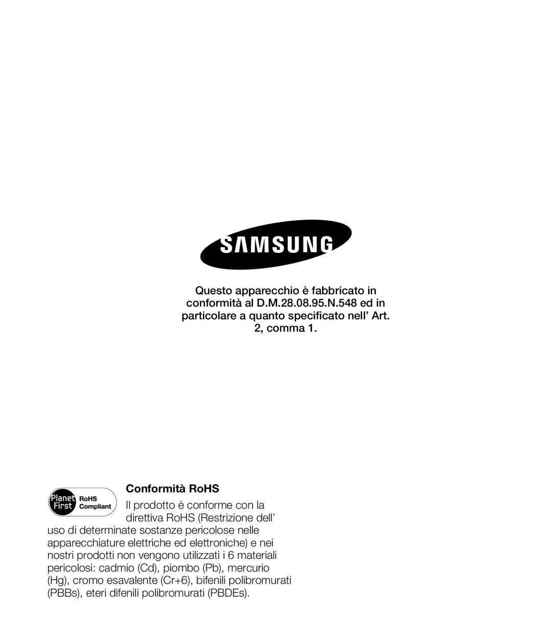 Samsung HMX-E10OP/EDC, HMX-E10BP/EDC, HMX-E10WP/EDC manual Conformità RoHS 