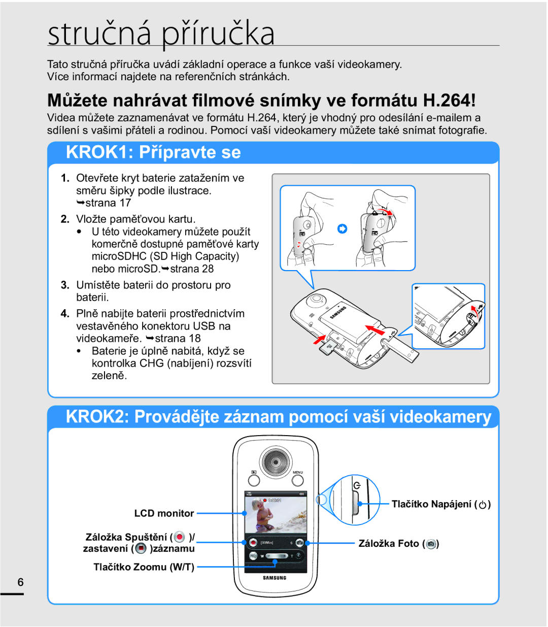 Samsung HMX-E10BP/EDC Stručná příručka, 0ĤåHWHQDKUiYDW¿OPRYpVQtPN\YHIRUPiWX+,  9ORåWHSDPČĢRYRXNDUWX 