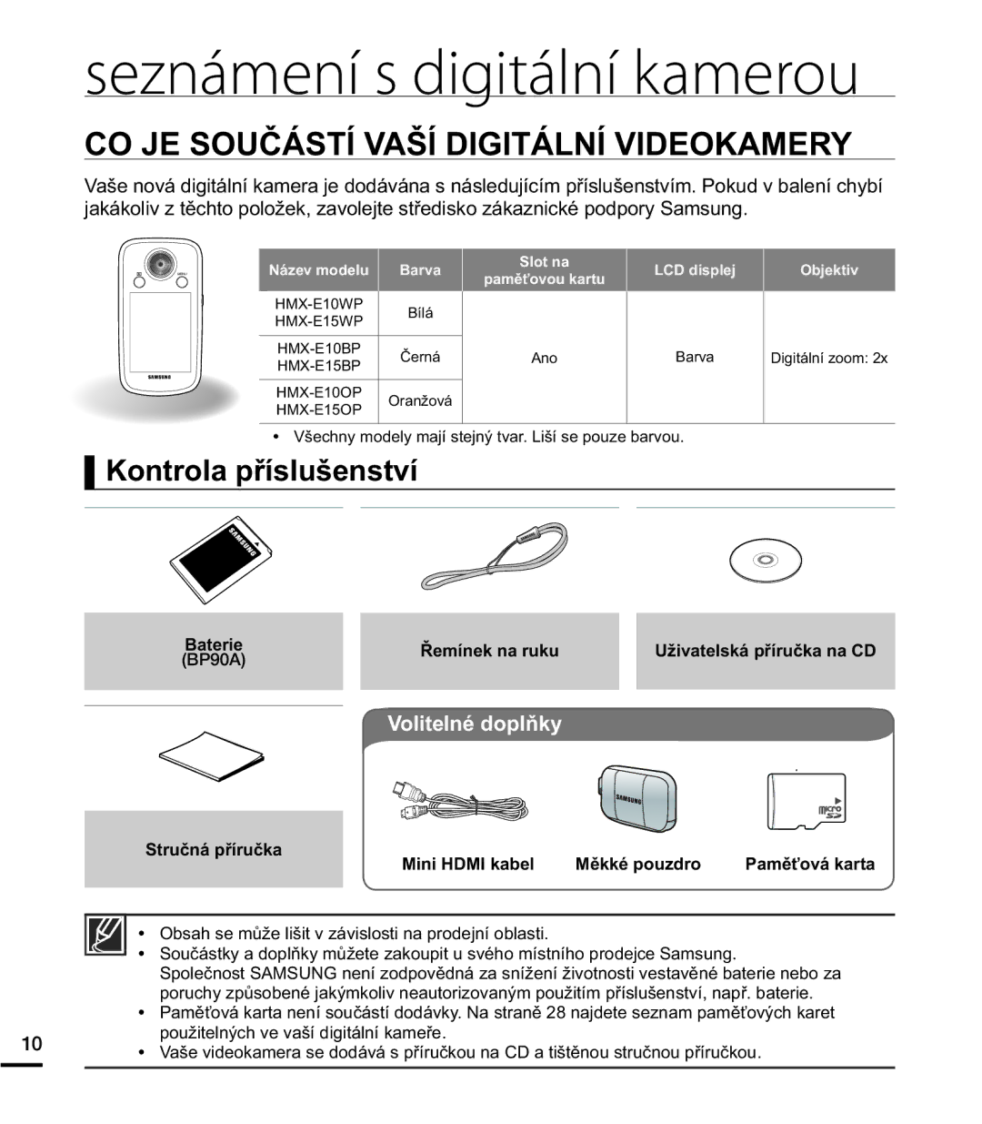 Samsung HMX-E10BP/EDC manual Seznámení s digitální kamerou, -628ýÈ67Ë9$âË,*,7È/1Ë9,2.$05, RQWURODSĜtVOXãHQVWYt 