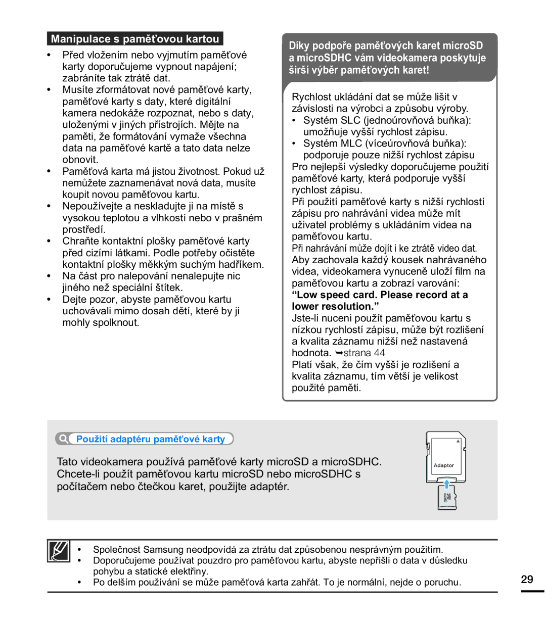 Samsung HMX-E10BP/EDC manual TN\SRGSRĜHSDPČĢRYêFKNDUHWPLFUR6, ÃLUãtYêEČUSDPČĢRYêFKNDUHW 