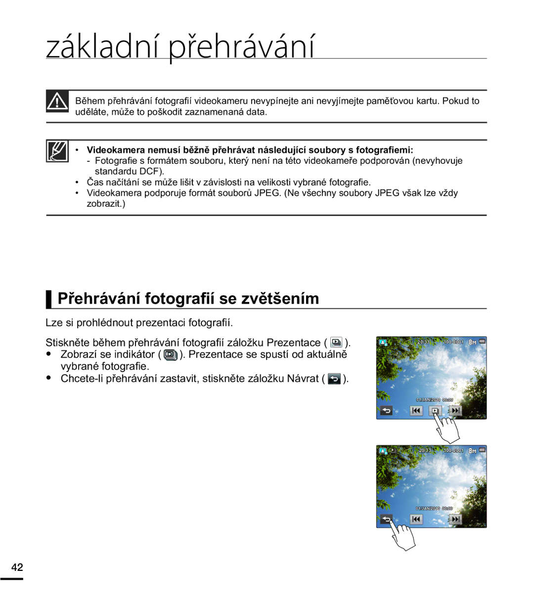 Samsung HMX-E10BP/EDC manual 3ĜHKUiYiQtIRWRJUD¿tVHYČWãHQtP, VLSURKOpGQRXWSUHHQWDFLIRWRJUD¿t, Vwdqgdugx& 