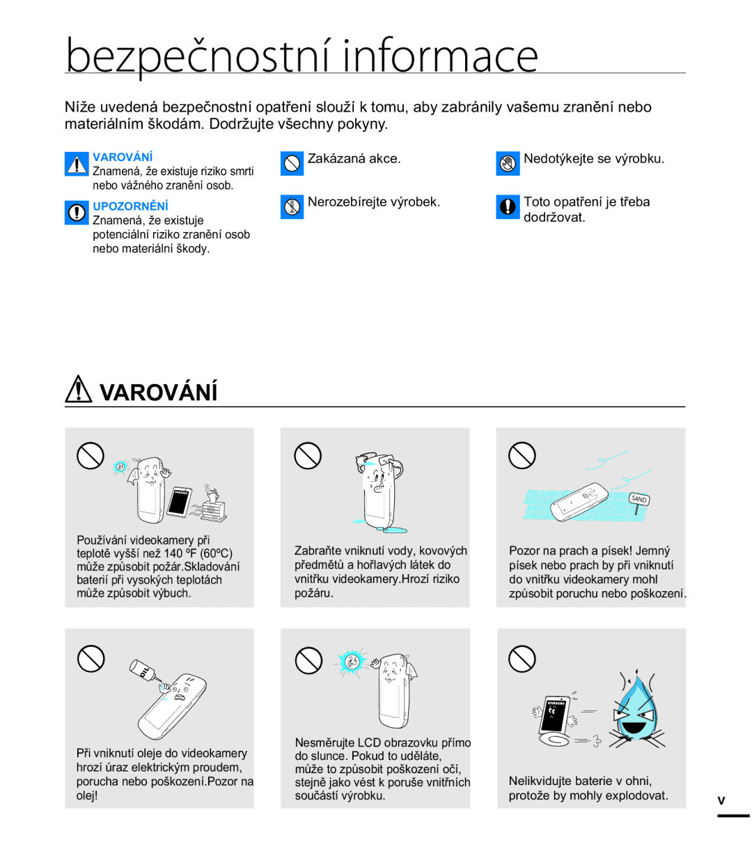 Samsung HMX-E10BP/EDC manual Bezpečnostní informace, $529È1Ë, PDWHULiOQtPãNRGiPRGUåXMWHYãHFKQ\SRN\Q\ 