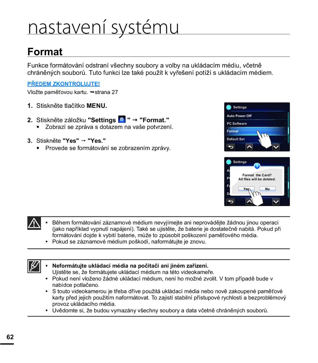 Samsung HMX-E10BP/EDC manual Rupdw,  6WLVNQČWHiORåNX 6HWWLQJV €RUPDW 