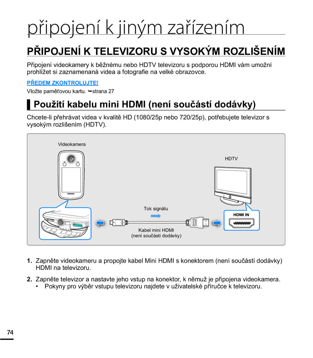 Samsung HMX-E10BP/EDC manual Připojení k jiným zařízením, 3ě,32-1Ë.7/9,=2586962.é052=/,â1Ë0, VRNêPUROLãHQtP+79 