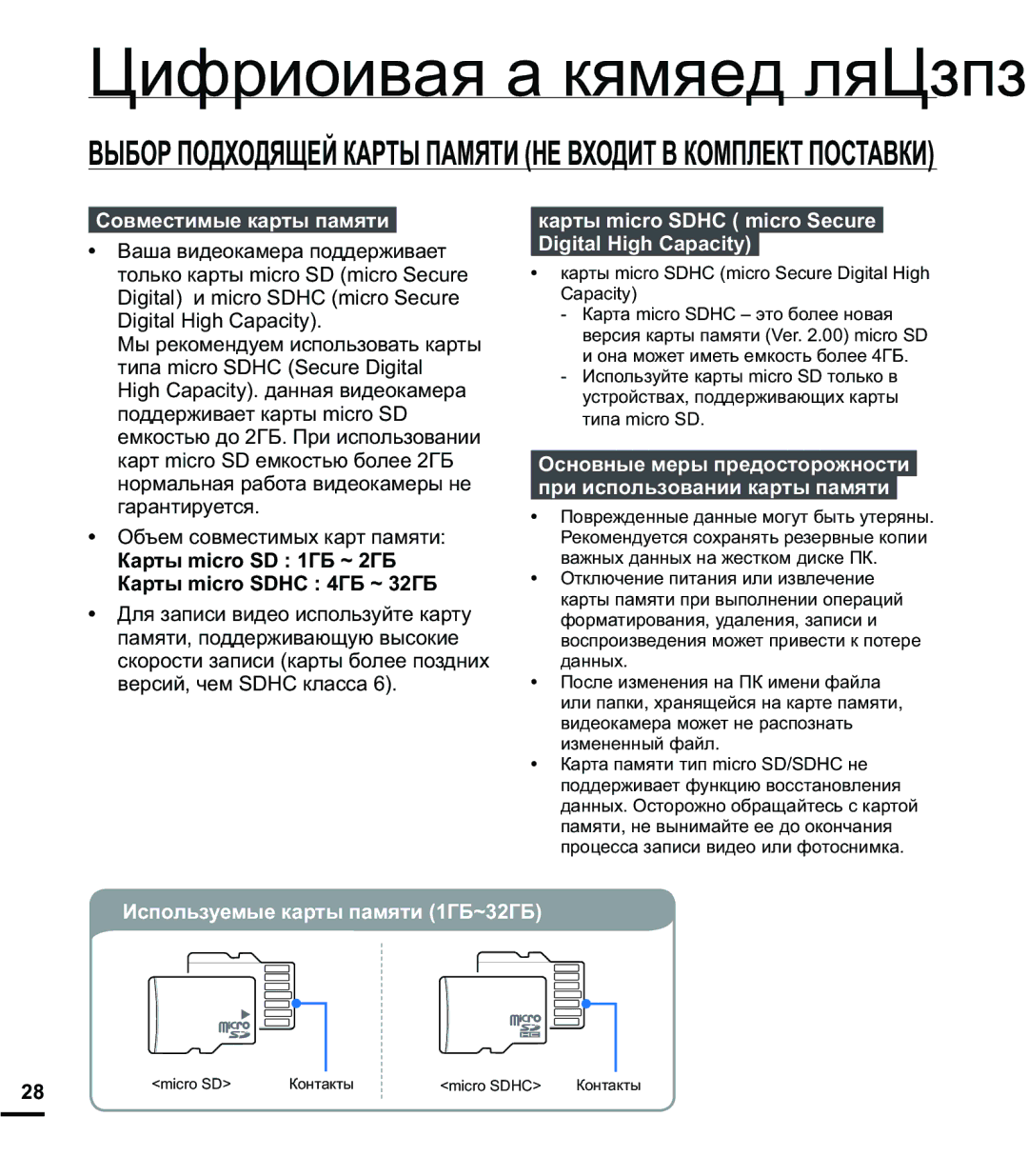 Samsung HMX-E10WP/XER, HMX-E10OP/XER Ɋɨɜɦɟɫɬɢɦɵɟɤɚɪɬɵɩɚɦɹɬɢ, ɄɚɪɬɵPLFUR6ȽȻaȽȻ ɄɚɪɬɵPLFUR6+&ȽȻaȽȻ 