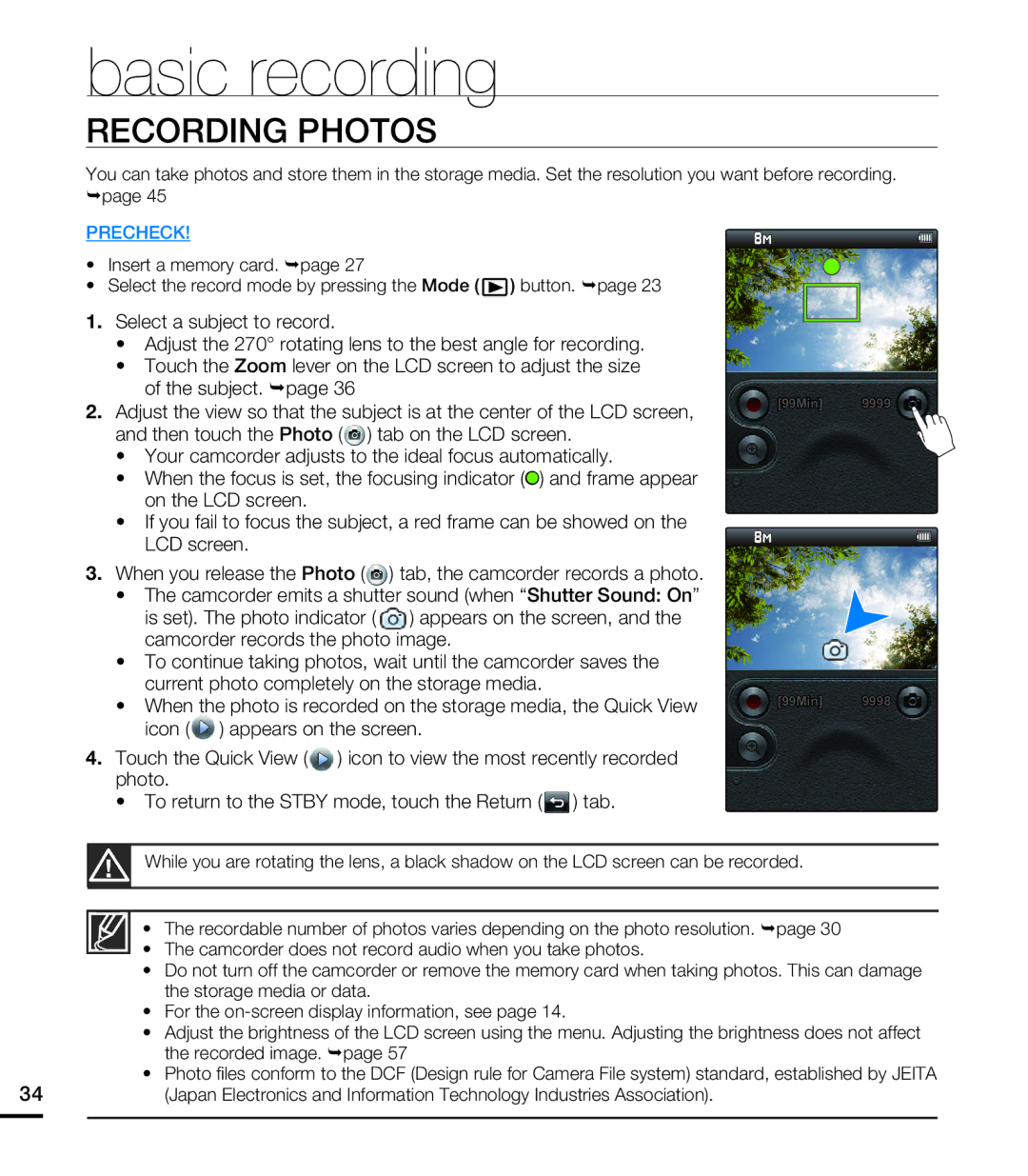 Samsung HMX-E10WN/XAA manual Recording Photos, Icon appears on the screen 