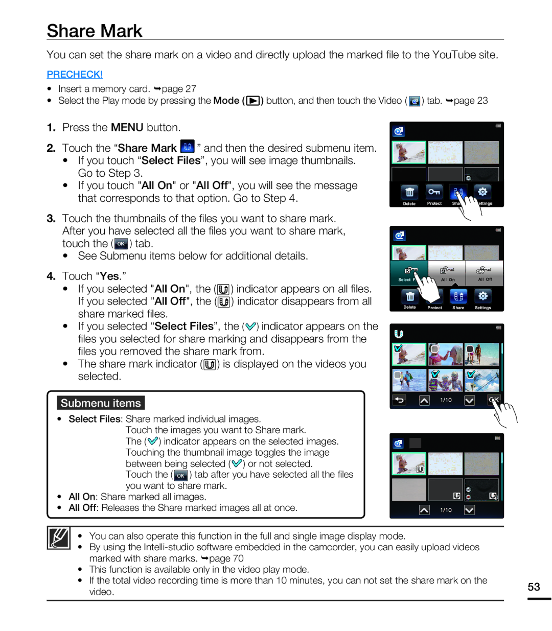 Samsung HMX-E10WN/XAA manual Share Mark 