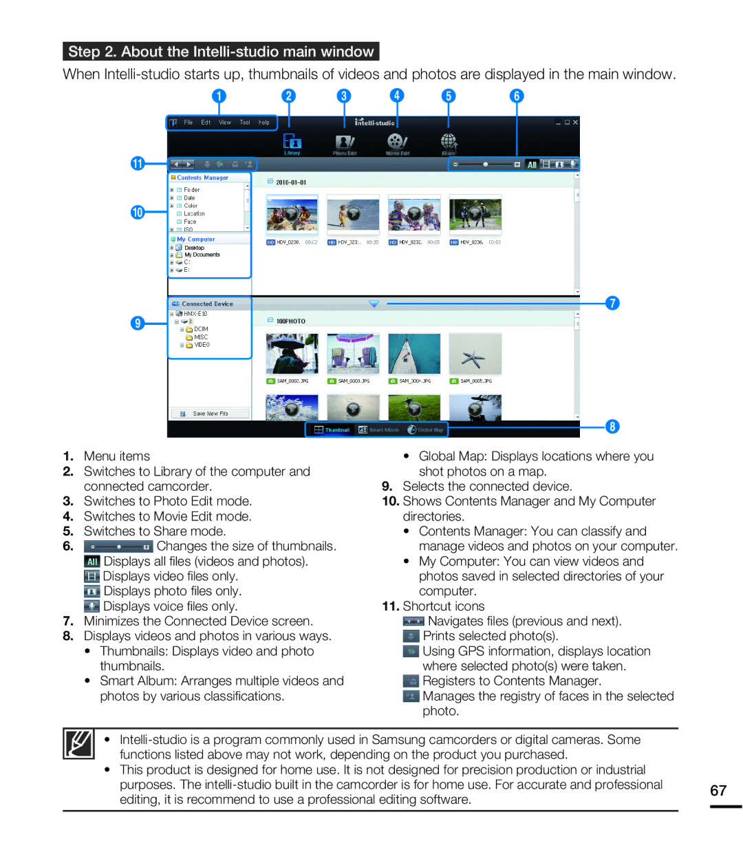 Samsung HMX-E10WN/XAA manual About the Intelli-studio main window 