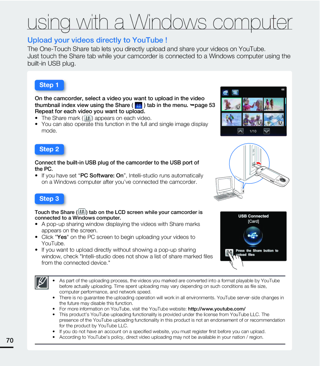 Samsung HMX-E10WN/XAA manual Using with a Windows computer 