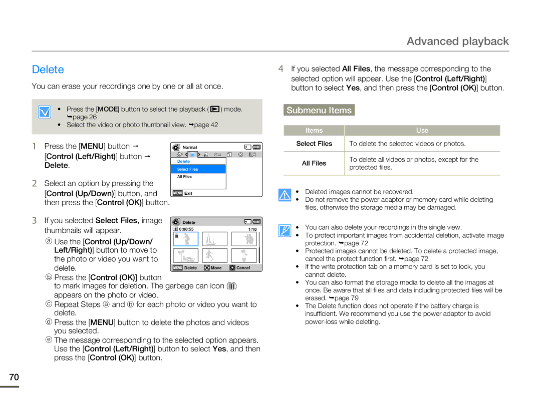 Samsung HMX-F80 user manual Delete 