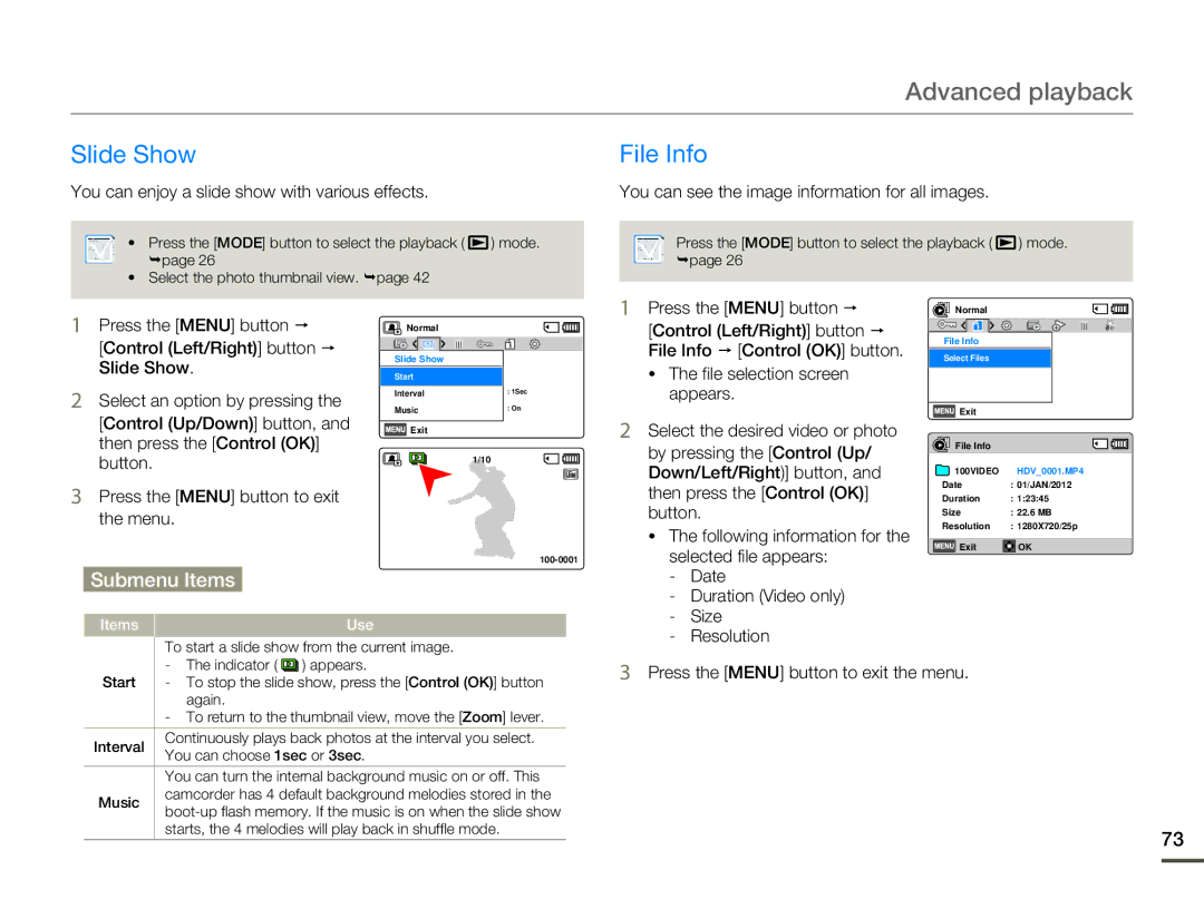 Samsung HMX-F80 user manual Slide Show File Info 