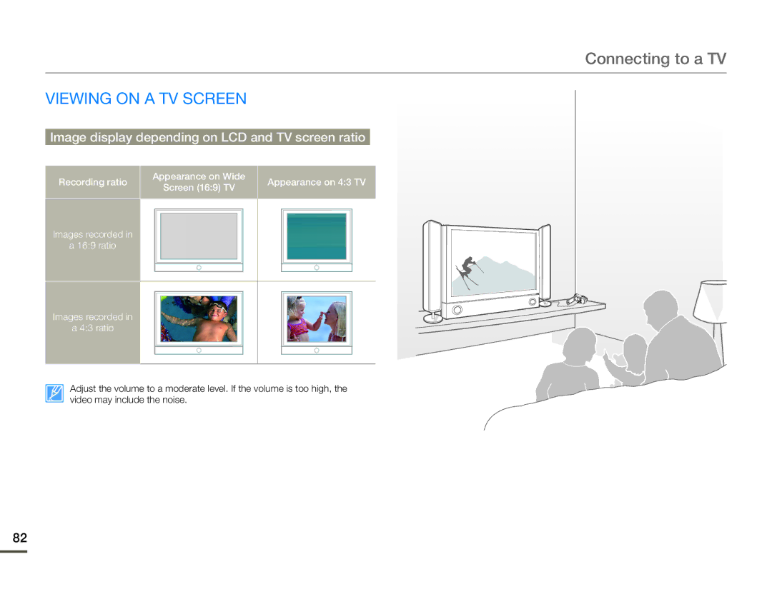 Samsung HMX-F80 user manual Viewing on a TV Screen, Image display depending on LCD and TV screen ratio 