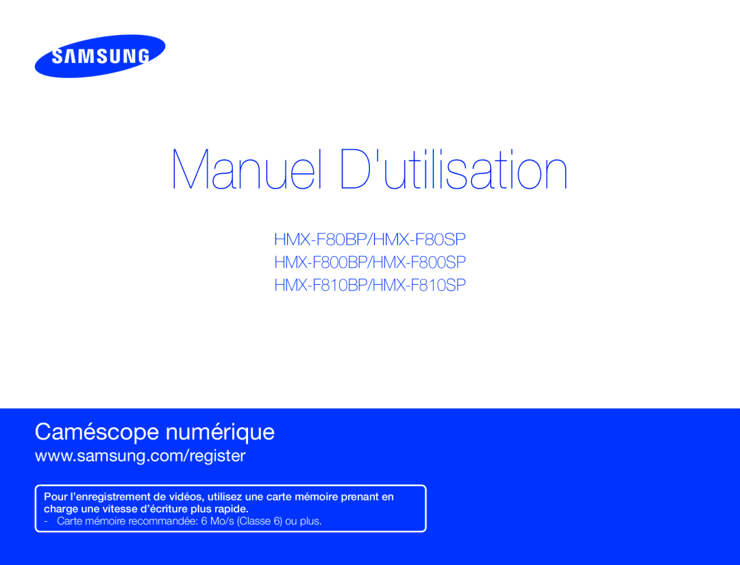 Samsung HMX-F80BP/EDC, HMX-F800BP/EDC manual Manuel Dutilisation 