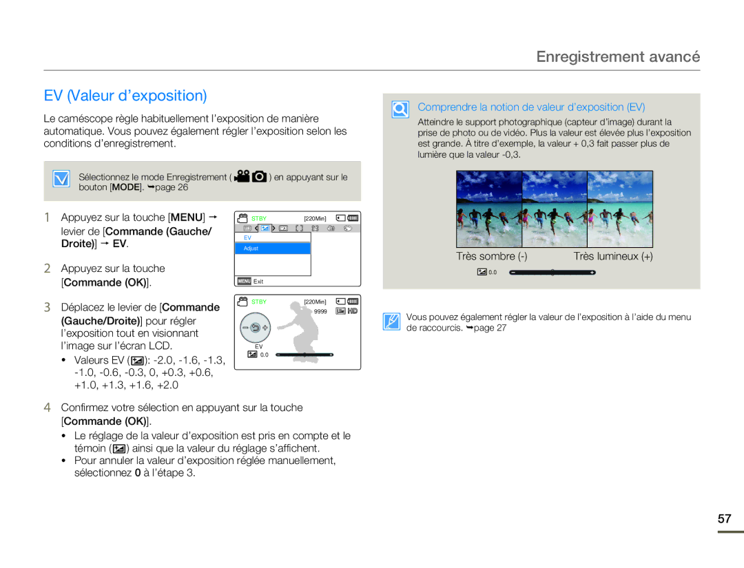 Samsung HMX-F80BP/EDC, HMX-F800BP/EDC EV Valeur d’exposition, Comprendre la notion de valeur d’exposition EV, Très sombre 