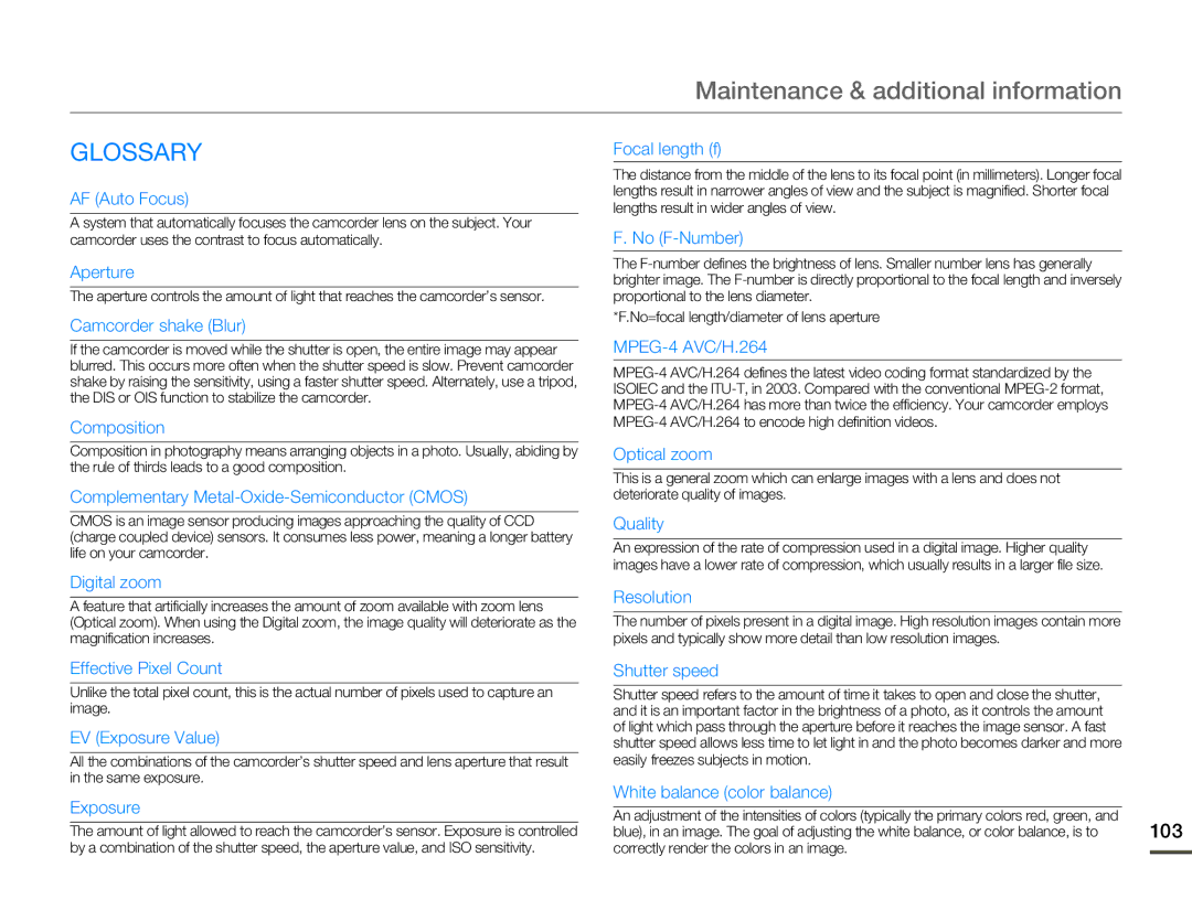 Samsung HMX-F80BN user manual Glossary 