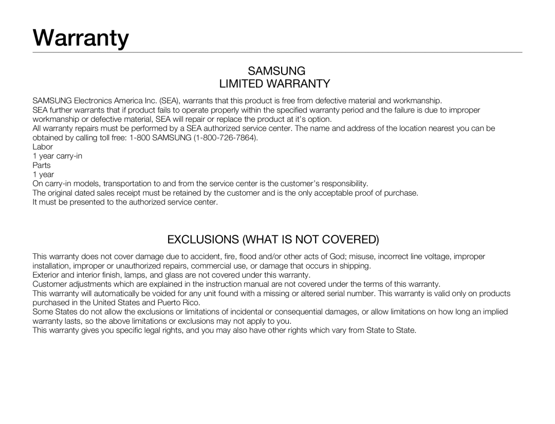 Samsung HMX-F80BN user manual Samsung Limited Warranty 