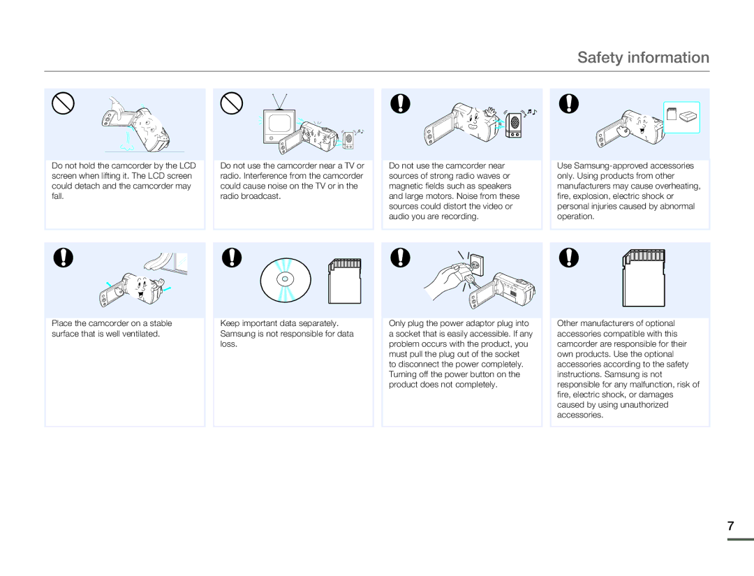 Samsung HMX-F80BN user manual Safety information 