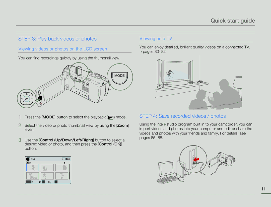 Samsung HMX-F80BN user manual Quick start guide, Play back videos or photos 