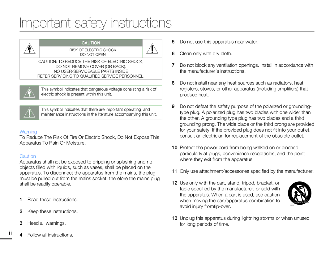 Samsung HMX-F80BN user manual Important safety instructions 