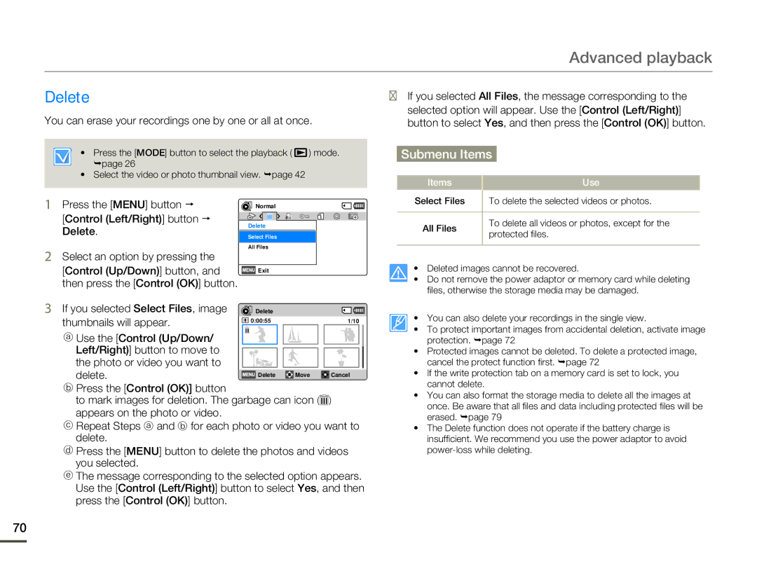 Samsung HMX-F80BN user manual Delete 