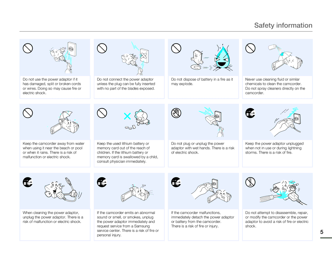 Samsung HMX-F80BN user manual Safety information 