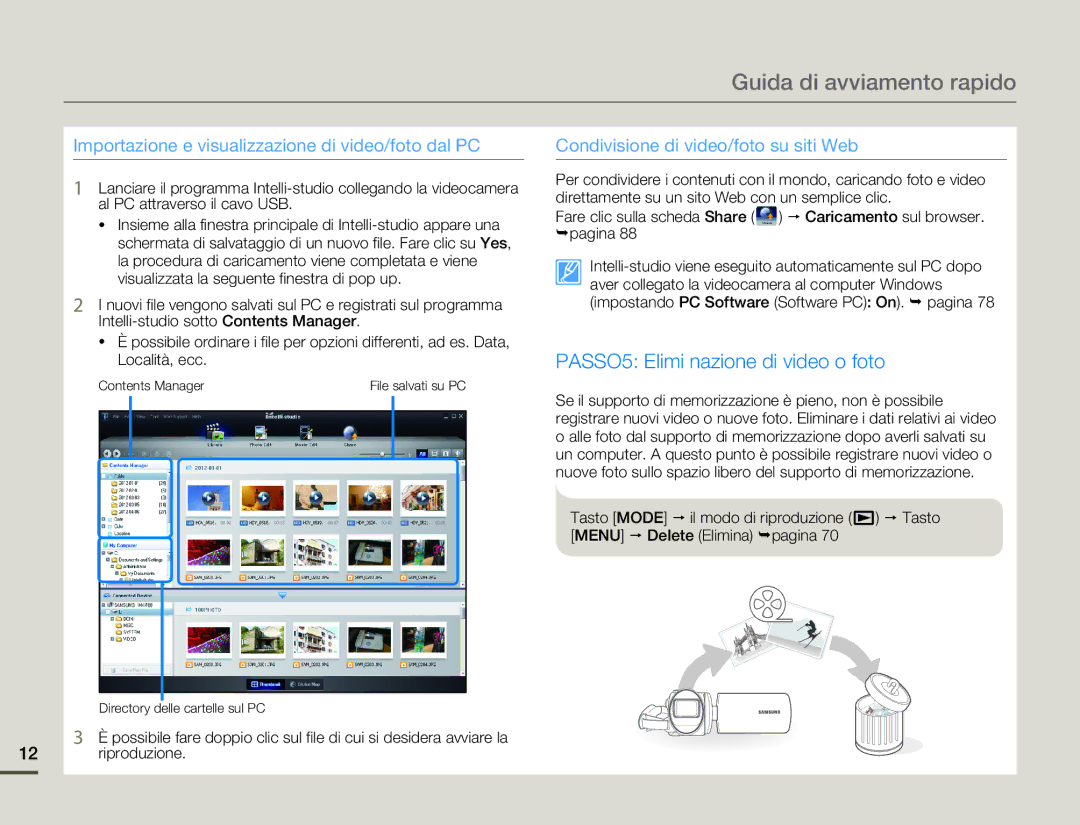 Samsung HMX-F80BP/EDC, HMX-F80BP/MEA manual PASSO5 Elimi nazione di video o foto 