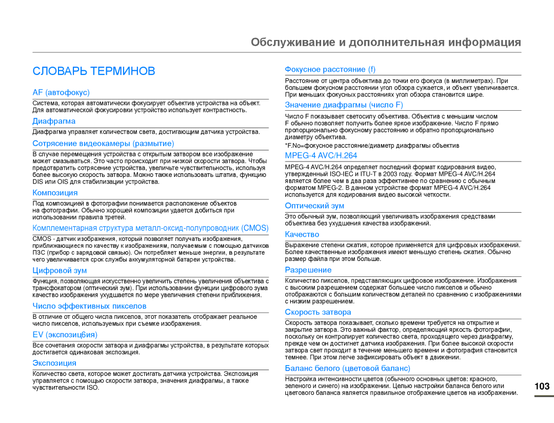 Samsung HMX-F80BP/XER, HMX-F80BP/EDC manual Словарь Терминов 