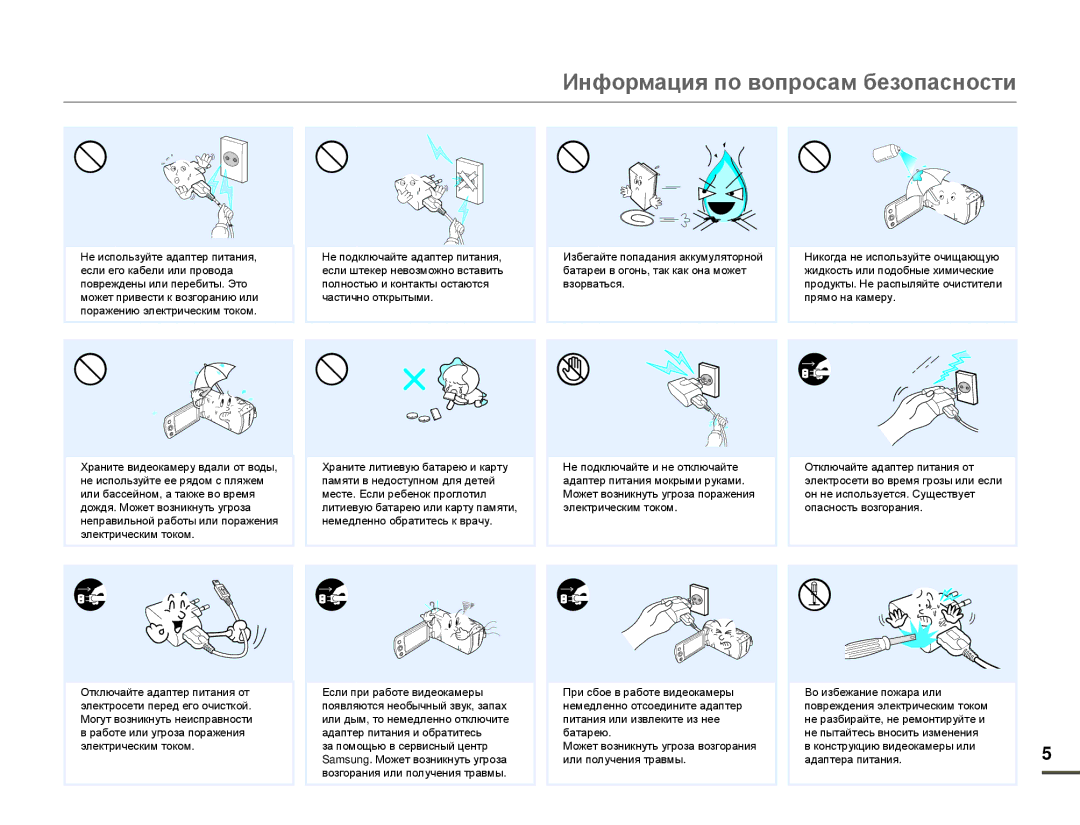 Samsung HMX-F80BP/XER, HMX-F80BP/EDC manual Информация по вопросам безопасности 