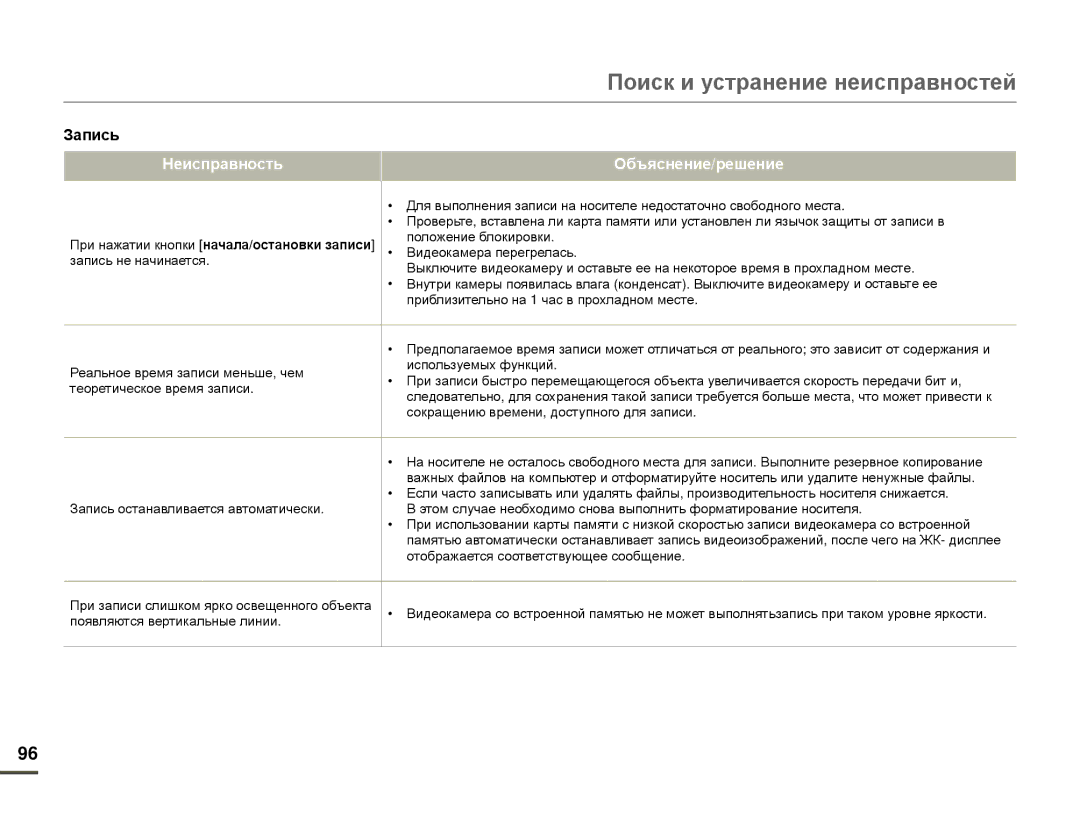 Samsung HMX-F80BP/EDC, HMX-F80BP/XER manual Запись, При нажатии кнопки начала/остановки записи 