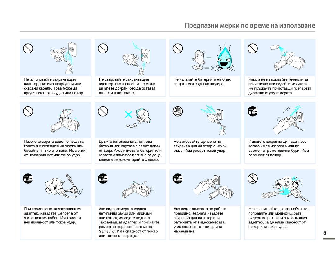 Samsung HMX-F80BP/EDC manual Предпазни мерки по време на използване 