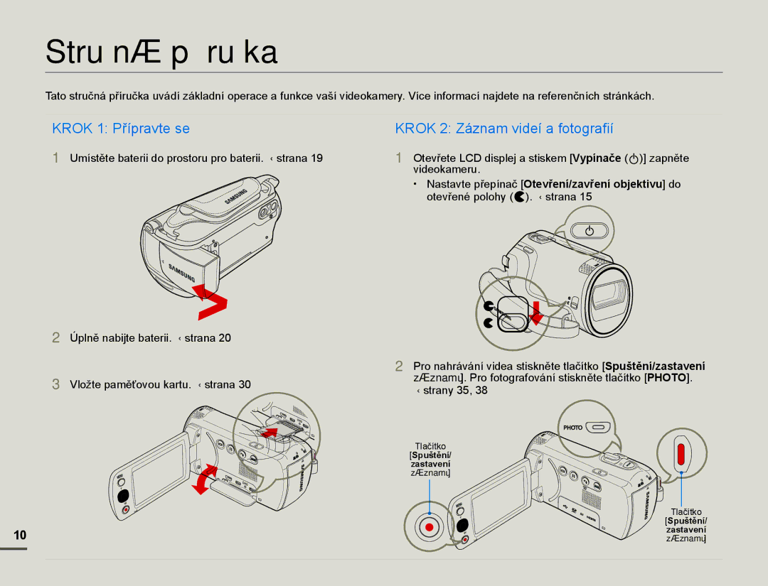 Samsung HMX-F80BP/EDC manual Stručná příručka, Yideokameru 