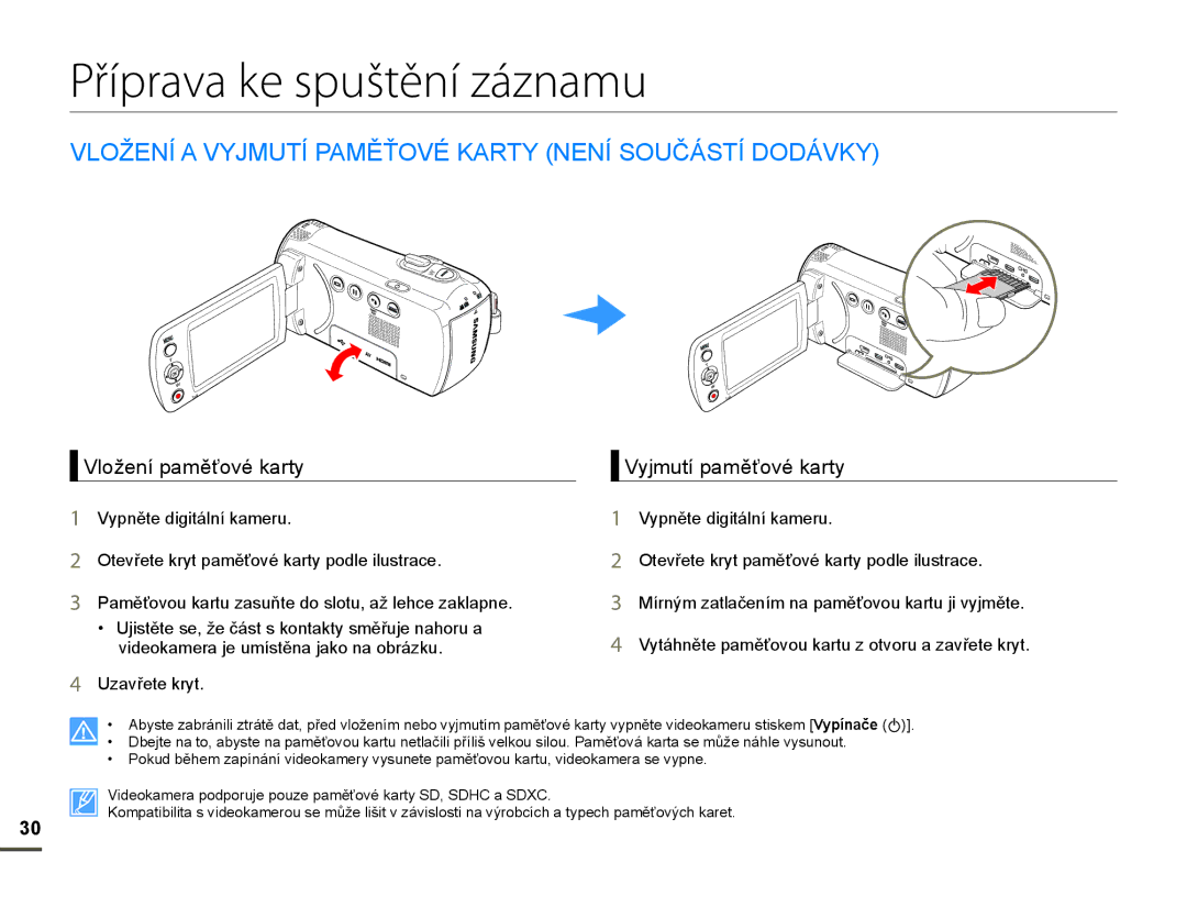 Samsung HMX-F80BP/EDC Příprava ke spuštění záznamu, 2ä1Ë $ V-08TË 3$0ċġ2Ve .$5T 11Ë 628ýÈ6TË D2DÈV., jmutí pamČĢoYp kart 