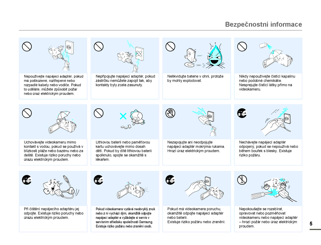 Samsung HMX-F80BP/EDC manual Bezpečnostní informace 