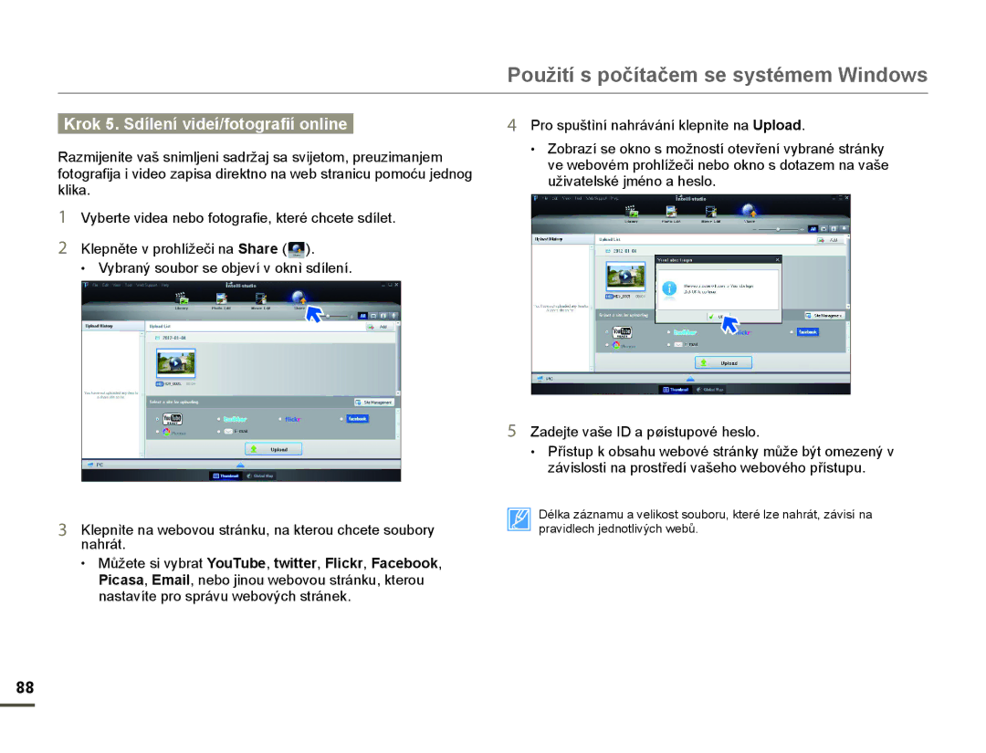 Samsung HMX-F80BP/EDC manual Krok 5. Sdílení videí/fotografií online 