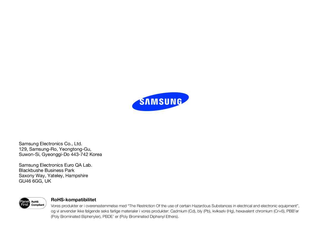 Samsung HMX-F80BP/EDC manual RoHS-kompatibilitet 