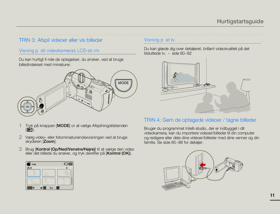 Samsung HMX-F80BP/EDC manual Hurtigstartsguide, Trin 3 Afspil videoer eller vis billeder 