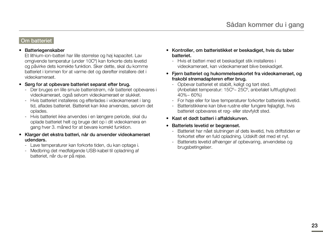 Samsung HMX-F80BP/EDC manual Om batteriet 