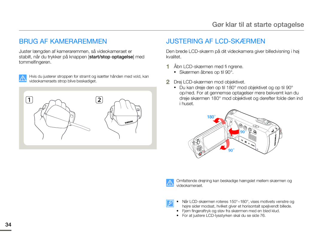 Samsung HMX-F80BP/EDC manual Brug AF Kameraremmen, Justering AF LCD-SKÆRMEN 