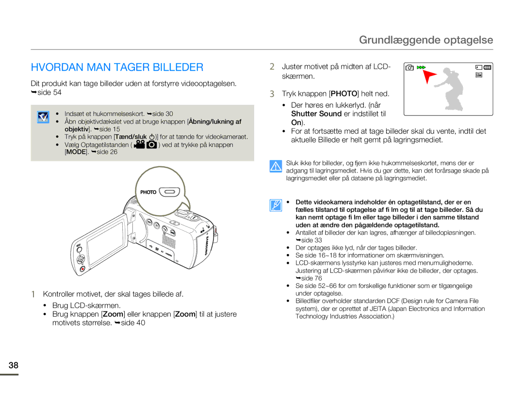 Samsung HMX-F80BP/EDC manual Hvordan MAN Tager Billeder 