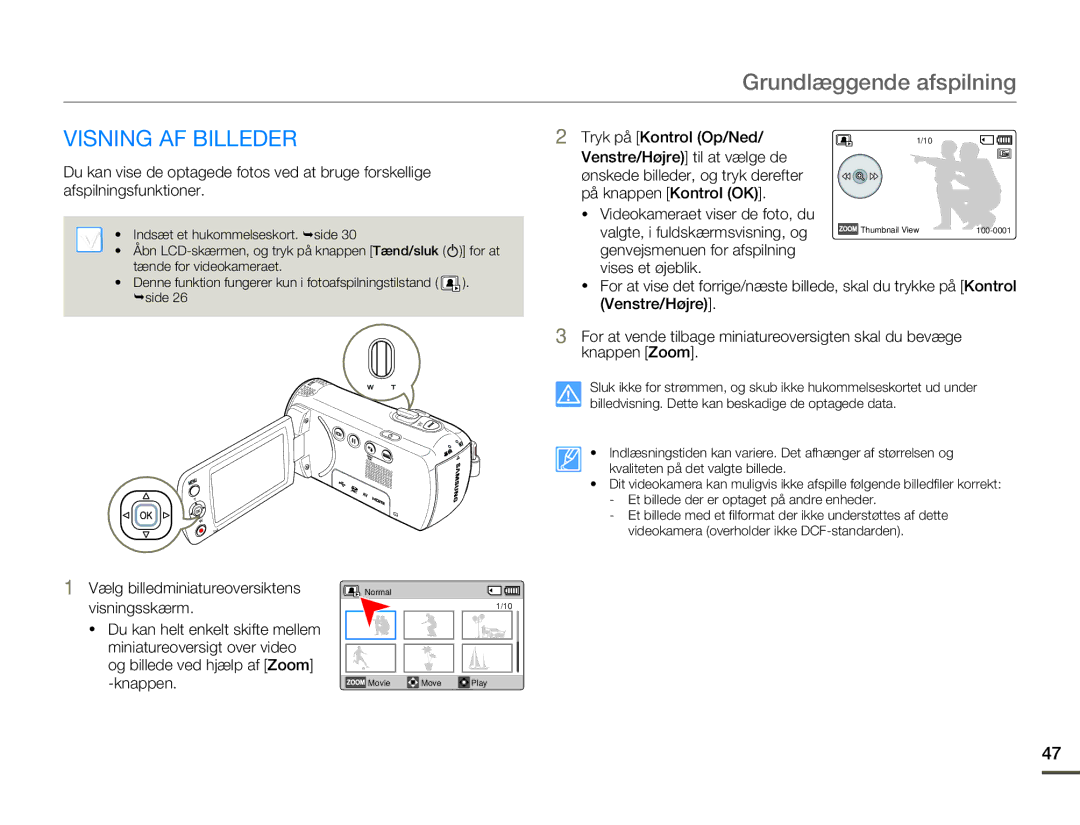 Samsung HMX-F80BP/EDC manual Visning AF Billeder, Tryk på Kontrol Op/Ned 