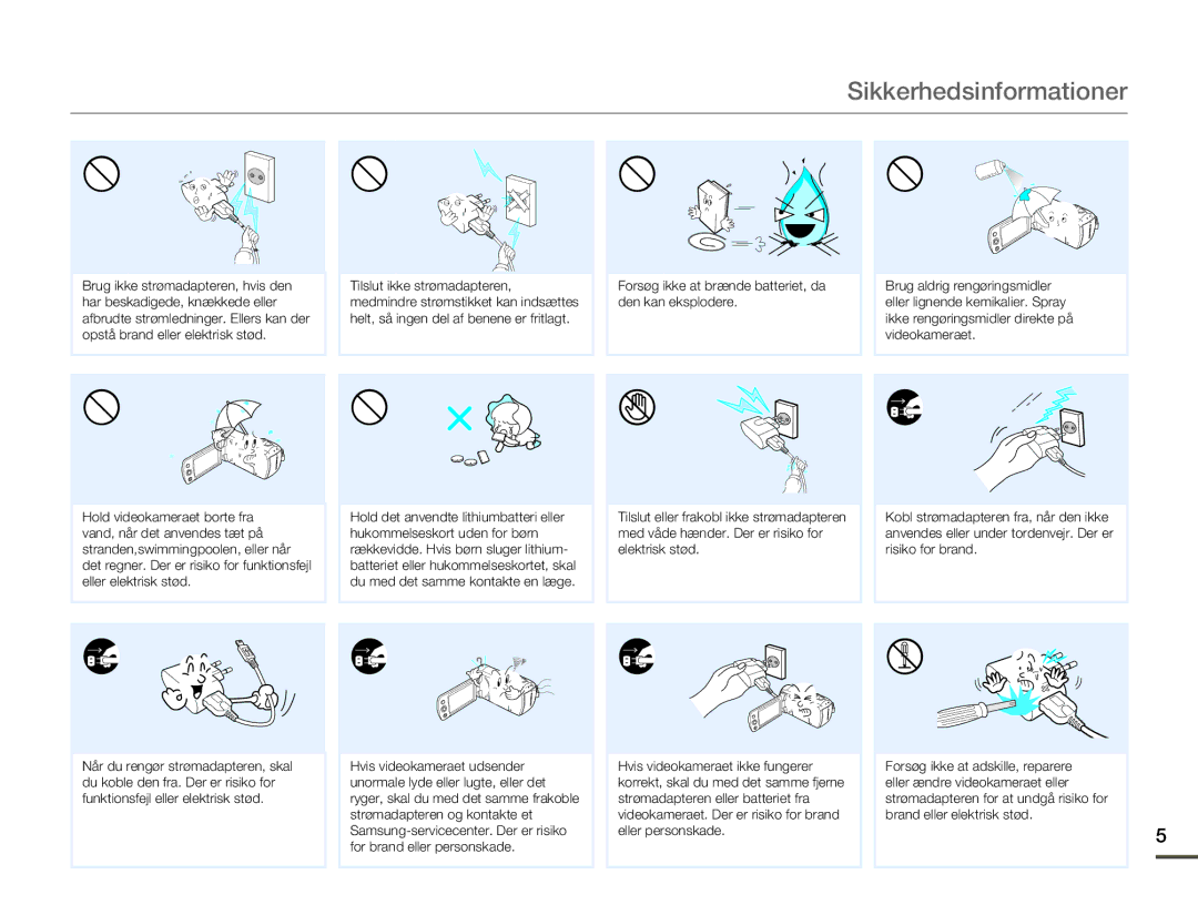 Samsung HMX-F80BP/EDC manual Sikkerhedsinformationer 