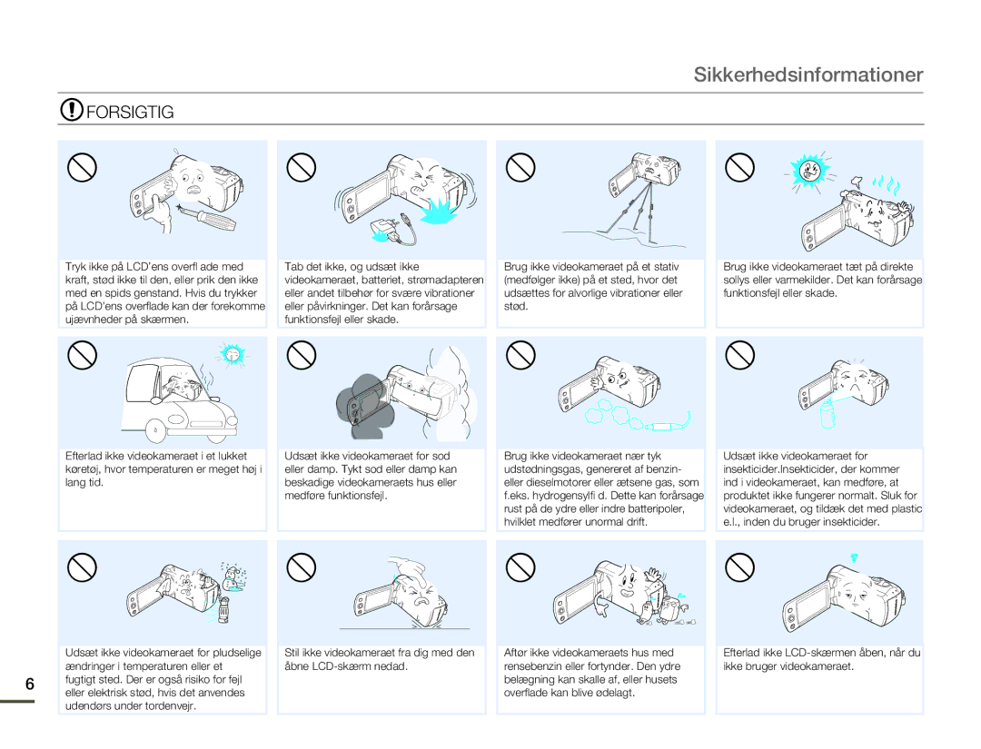 Samsung HMX-F80BP/EDC manual Forsigtig 