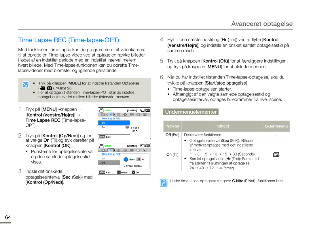 Samsung HMX-F80BP/EDC manual Time Lapse REC Time-lapse-OPT 