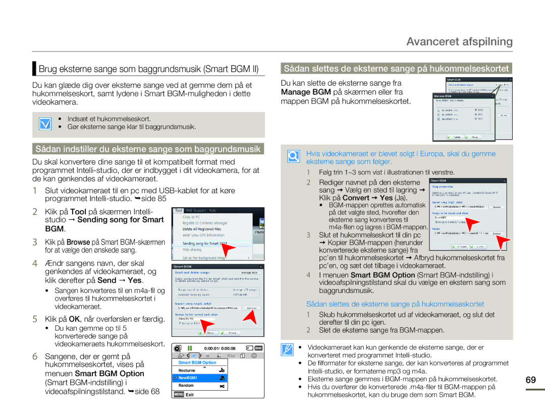 Samsung HMX-F80BP/EDC manual Brug eksterne sange som baggrundsmusik Smart BGM, Pc’en, og sæt det tilbage i videokameraet 