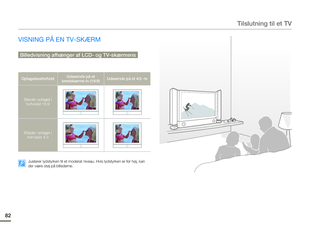 Samsung HMX-F80BP/EDC manual Visning PÅ EN TV-SKÆRM, Billedvisning afhænger af LCD- og TV-skærmens forhold 