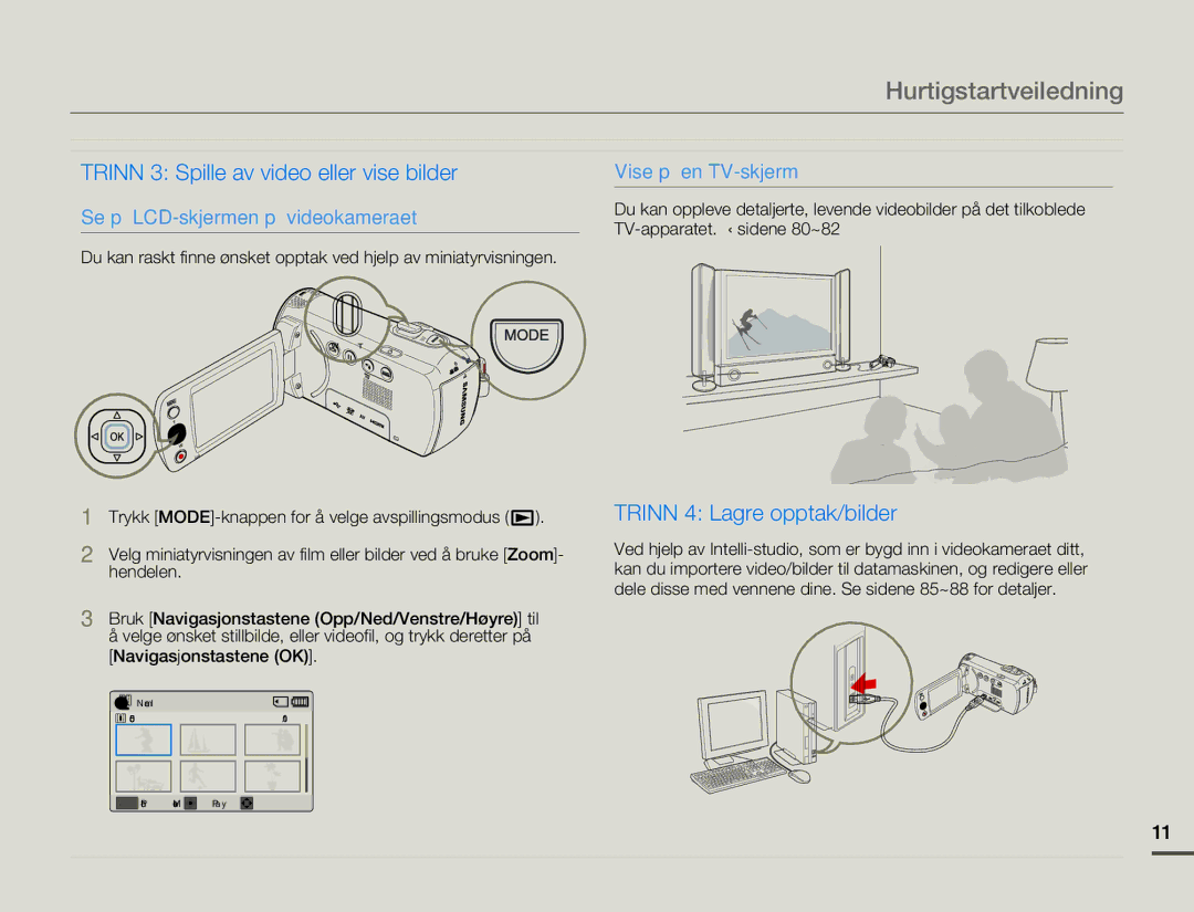 Samsung HMX-F80BP/EDC manual Hurtigstartveiledning, Navigasjonstastene OK 