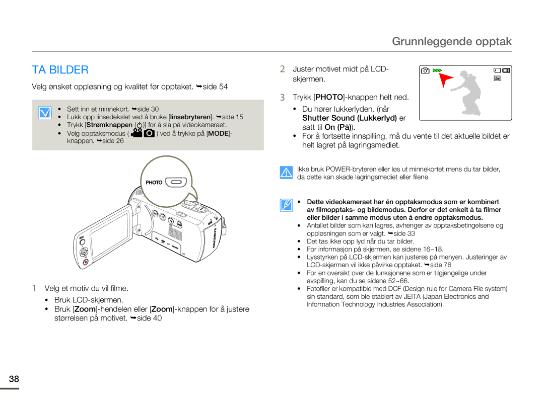 Samsung HMX-F80BP/EDC manual TA Bilder, Velg ønsket oppløsning og kvalitet før opptaket. ¬side 