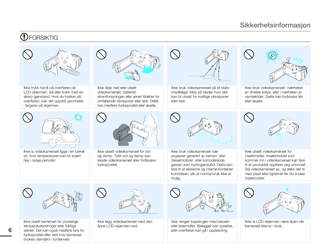 Samsung HMX-F80BP/EDC manual Forsiktig 