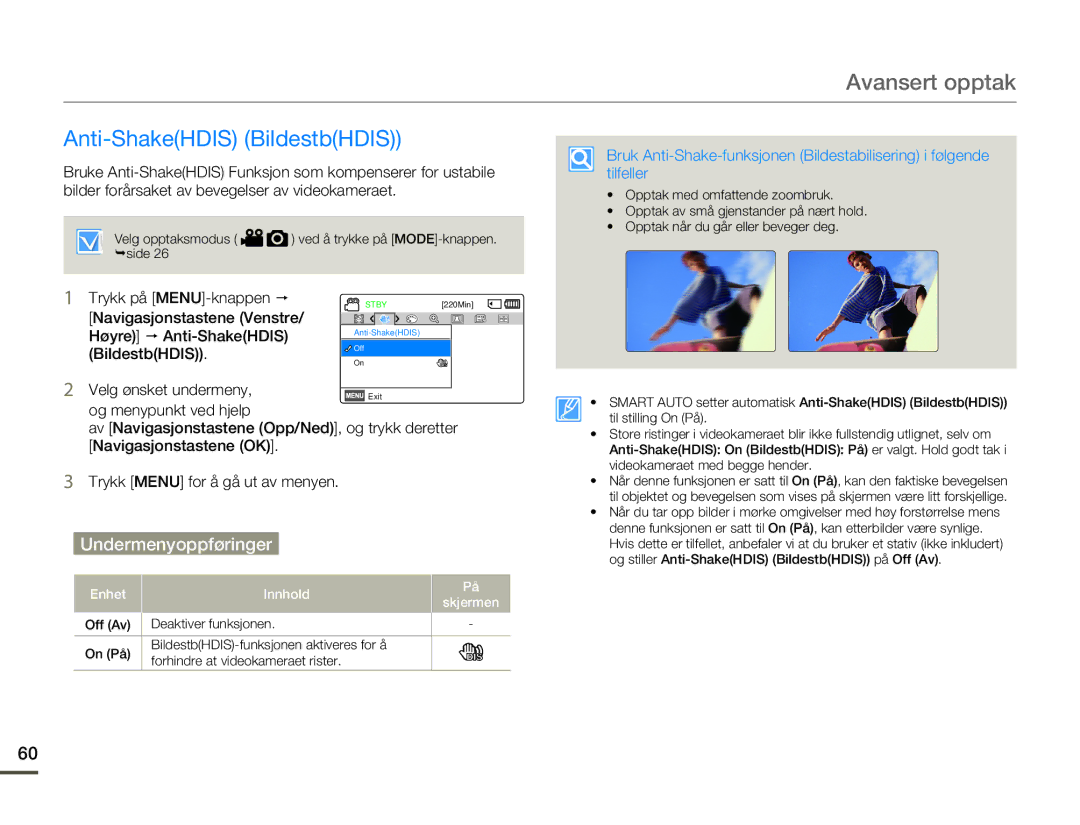 Samsung HMX-F80BP/EDC manual Anti-ShakeHDIS BildestbHDIS 